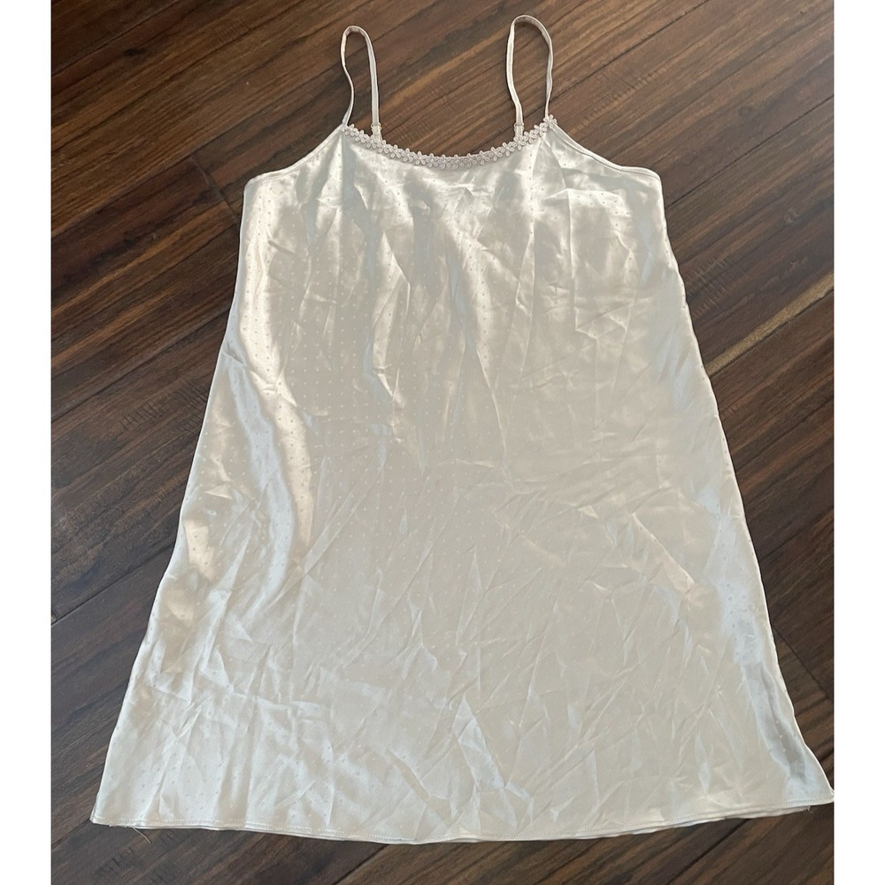 NWT Flora by Flora Nikrooz Women's S Almond Dot Satin Chemise Spaghetti Straps